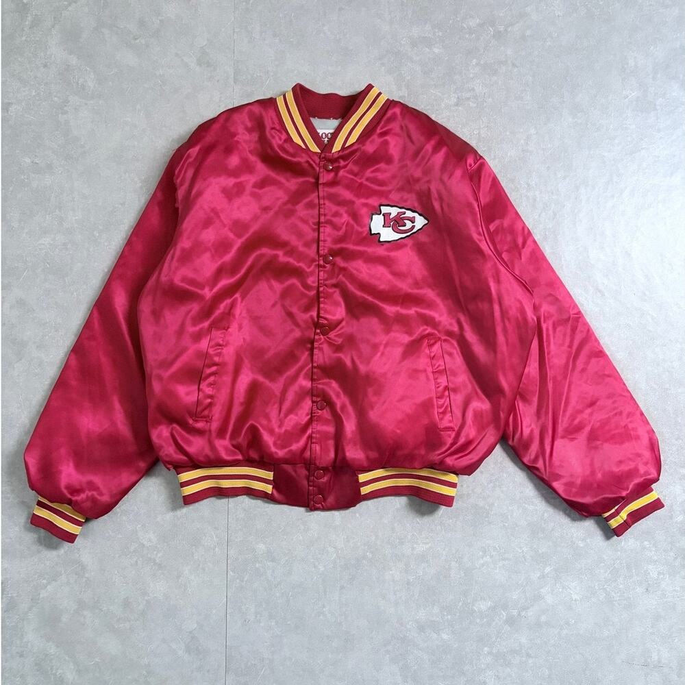 90s Vintage Kansas City Chiefs Red Satin Jacket -XL